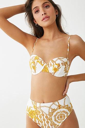 Forever21 Floral & Chain Print High-waist Bikini Bottoms