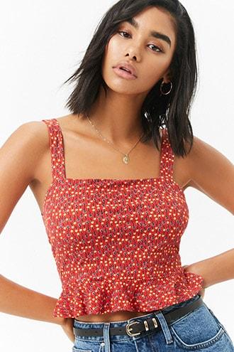 Forever21 Floral Ruffle Hem Crop Top