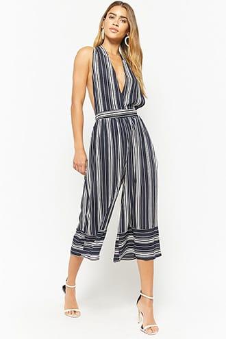 Forever21 Striped Crepe Culotte Jumpsuit