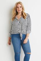 Forever21 Plus Tie-front Striped Shirt
