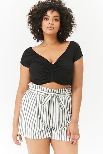 Forever21 Plus Size Striped Paperbag-waist Shorts