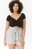 Forever21 Plus Size Striped Paperbag-waist Shorts