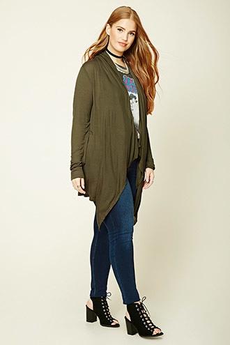 Forever21 Plus Women's  Olive Plus Size Draped Cardigan