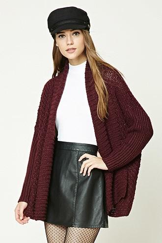 Forever21 Women's  Burgundy Seed Knit Dolman Cardigan