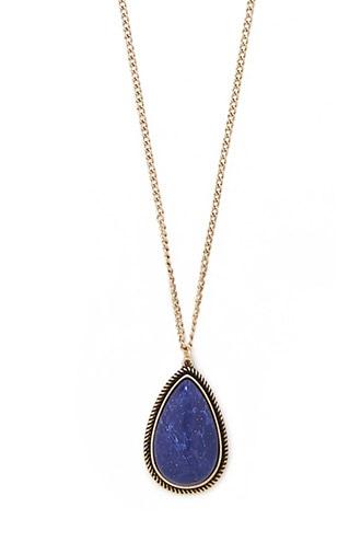 Forever21 Blue & Gold Teardrop Pendant Necklace