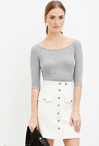 Forever21 Women's  Buttoned Two-pocket Skirt (cream)