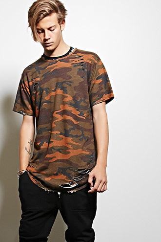 21 Men Men's  Eptm. Distressed Camo Print Tee