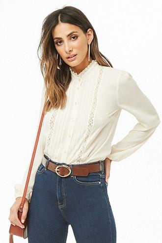 Forever21 Floral Embroidered-trim Top