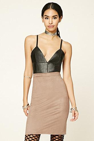Forever21 Women's  Cocoa Faux Suede Pencil Skirt