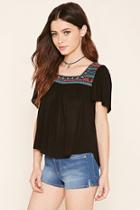 Forever21 Women's  Black & Rust Embroidered Peasant Blouse