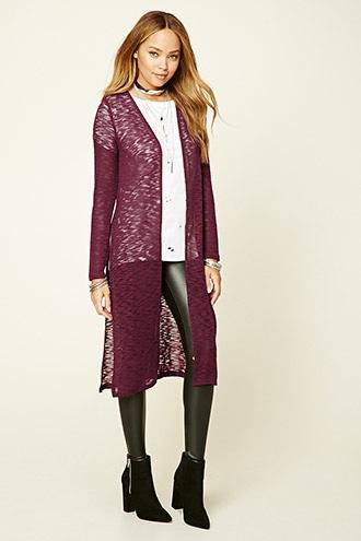 Forever21 Women's  Burgundy Longline Knit Cardigan