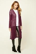 Forever21 Women's  Burgundy Longline Knit Cardigan