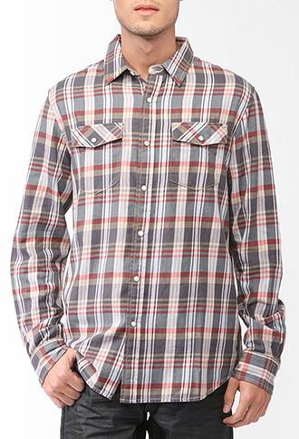21 Men Snap Button Plaid Shirt
