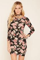 Forever21 Women's  Black & Mauve Floral Print Bodycon Dress