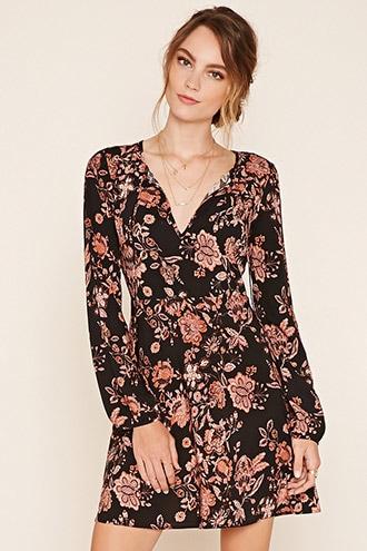 Love21 Women's  Black & Taupe Contemporary Floral Print Dress
