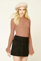 Forever21 Women's  Apricot Floral Lace Bell-sleeve Top
