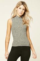 Forever21 Women's  Black & White Marled High Neck Sweater Top