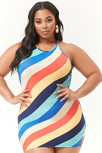 Forever21 Plus Size Striped Strappy Mini Dress