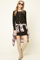 Forever21 Women's  Black Folded-cuff Swing Dress