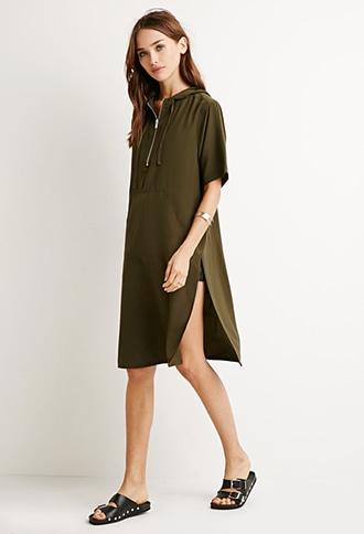 Forever21 Longline High-slit Hooded Top