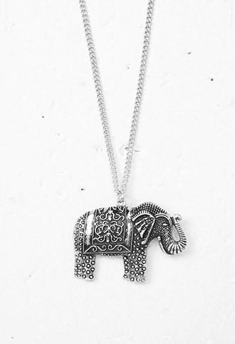 Forever21 B.silver Etched Elephant Pendant Necklace