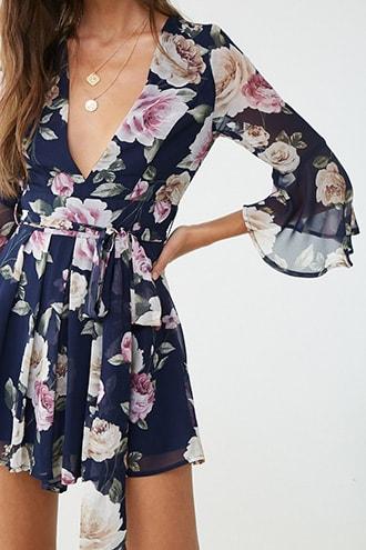 Forever21 Chiffon Rose Print Romper