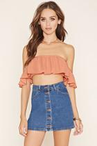 Forever21 Women's  Cantaloupe Off-the-shoulder Crepe Crop Top