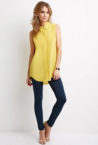 Forever21 Contemporary Sleeveless Silk Shirt