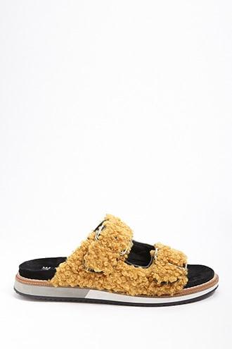 Forever21 Jane And The Shoe Faux Shearling Slide Sandals