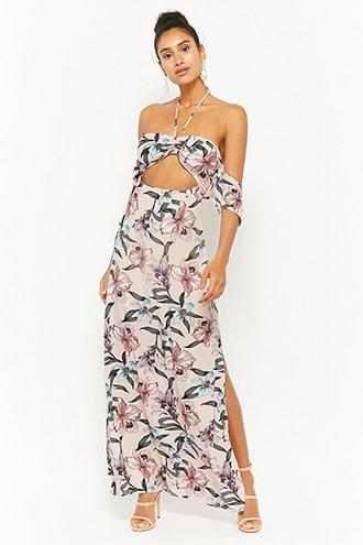 Forever21 Floral Off-the-shoulder Halter Maxi Dress