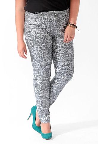 Forever21 Plus Size Metallic Animal Print Skinny Jeans