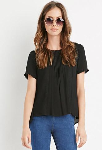 Forever21 Women's  Embroidered Pintuck Top (black)