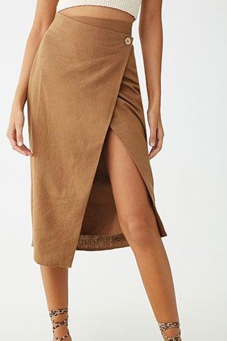Forever21 Linen-blend Wrap-front Midi Skirt