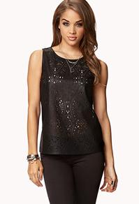 Forever21 Faux Leather Laser Cut Top