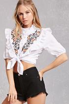 Forever21 Mock Neck Embroidered Top