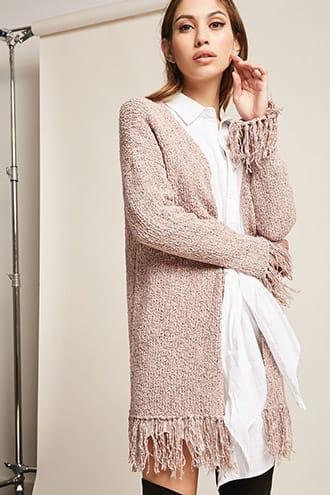 Forever21 Marled Open-knit Fringe Cardigan
