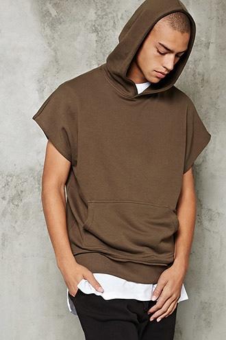 21 Men Men's  Olive Raw-cut Terry Knit Hoodie
