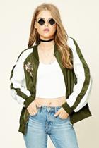 Forever21 Women's  Olive Embroidered Souvenir Jacket