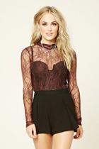 Love21 Women's  Wine Contemporary Floral Lace Top