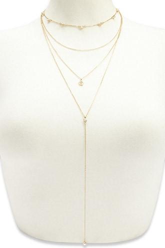 Forever21 Layered Faux Gem Charm Drop Necklace