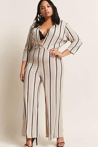 Forever21 Plus Size Plunging Stripe Jumpsuit