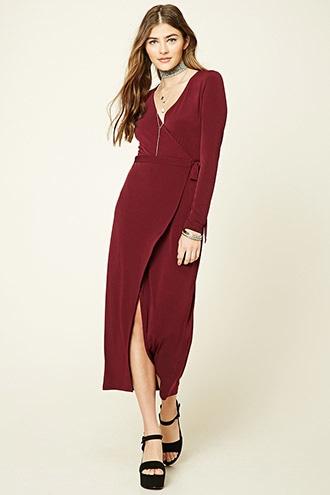 Forever21 Women's  Plum Wrap Front Maxi Dress