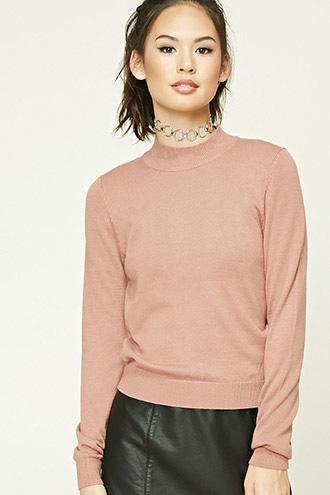 Forever21 Women's  Mauve Mock Neck Sweater