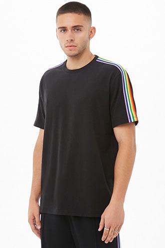 Forever21 Rainbow Striped-trim Tee