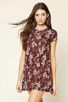 Forever21 Women's  Burgundy & Tan Floral Print Cutout Dress