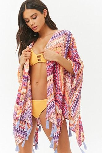 Forever21 Tasseled Abstract Chevron Swim Cover-up Kimono