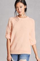 Forever21 Women's  Pink Twelve Ribbed Knit Sweater