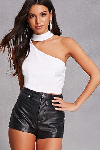 Forever21 One-shoulder Choker Crop Top