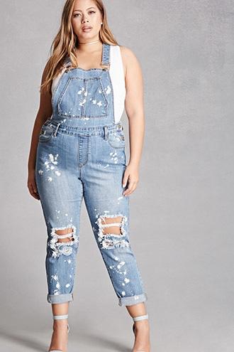 Forever21 Plus Size Bleach Dye Overalls