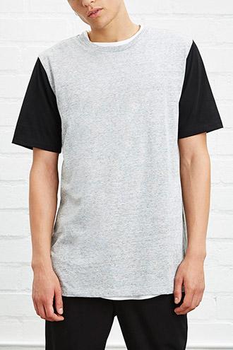 21 Men Men's  Contrast-sleeve Heathered Tee
